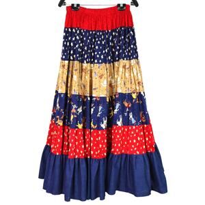 Vintage 90s Handmade Cotton Skirt Broomstick Peasant Western Boho Cowgirl Denim